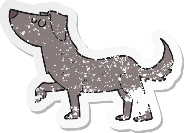 Bir insan tarafından çizilmiş çizgi film köpeğinin gerilimli çıkartması.