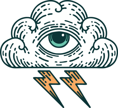 Bir insan tarafından çizilmiş her şeyi gören bir göz bulutunun ikonik dövme şekli.