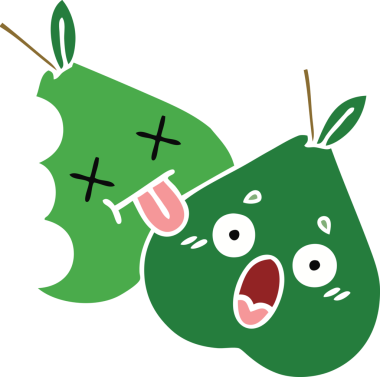 Bir insan tarafından çizilmiş armutun düz renkli retro karikatürü