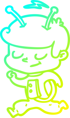 Bir insan tarafından çizilen, dost canlısı bir uzay adamının soğuk çizgi çizimi.