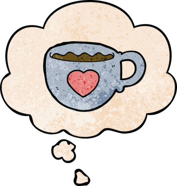 Bir insan tarafından çizilmiş grunge desenli düşünce baloncuklu kahve fincanına bayılırım.