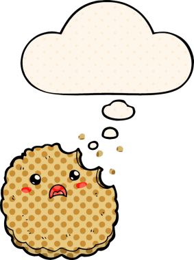Bir insan tarafından çizilmiş, düşünce baloncuklu çizgi roman bisküvisi.