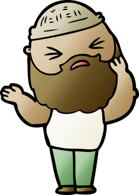 Bir insan tarafından çizilmiş sakallı bir çizgi film adamı.