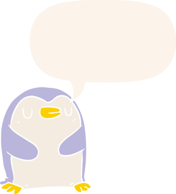 bir insan tarafından çizilmiş, retro tarzı konuşma balonu olan penguen çizgi filmi.