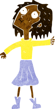 Bir insan tarafından çizilmiş gökyüzüne bakan çizgi film kadını.