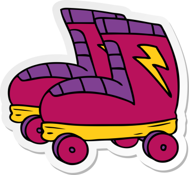 Bir insan tarafından çizilmiş patenlerin el çizimi çizgi film karikatürü.