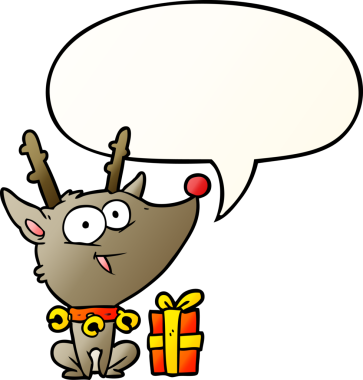 Bir insan tarafından çizilmiş, konuşma baloncuklu, karikatür Noel geyiği.