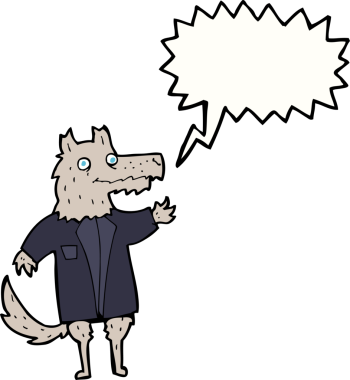 Bir insan tarafından çizilmiş konuşma balonu olan bir kurt adam.