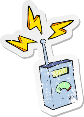 Bir insan tarafından çizilen karikatür bilimsel bir cihazın gerilimli retro etiketi