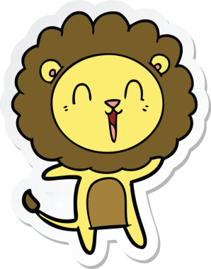 Bir insan tarafından çizilmiş gülen aslanın çıkartması.