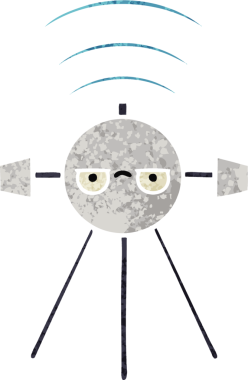 Bir insan tarafından çizilmiş bir uydunun retro çizim tarzı karikatürü