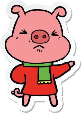 Bir insan tarafından çizilmiş kızgın bir domuzun çıkartması.