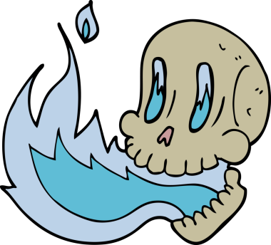 Bir insan tarafından çizilmiş alevli kafatası.