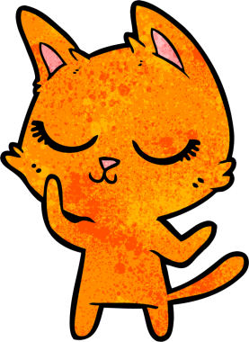 Bir insan tarafından çizilmiş sakin çizgi film kedisi.