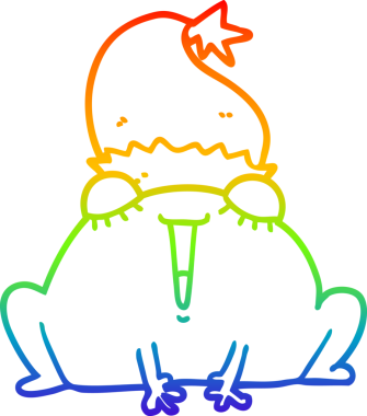 Gökkuşağı gradyan çizgisi bir insan tarafından çizilmiş şirin bir noel kurbağasının çizimi