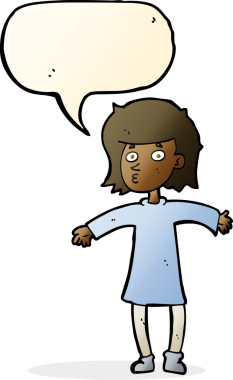 Bir insan tarafından çizilmiş konuşma balonu olan sinirli bir karikatür kadını.