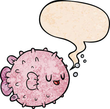 bir insan tarafından çizilmiş eski moda konuşma baloncuklu balon balığı çizgi filmi.