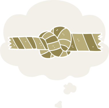 Düşünce baloncuğu ile düğümlenmiş çizgi film bir insan tarafından çizilmiş