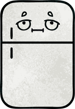 Bir insan tarafından çizilmiş buzdolabının retro grunge desenli karikatürü.