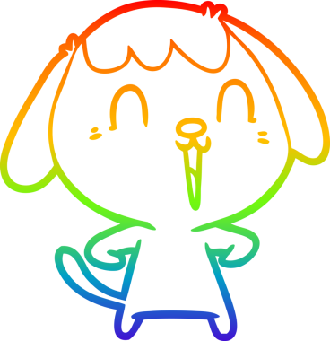 Gökkuşağı gradyan çizimi. Bir insan tarafından çizilmiş şirin bir köpek çizimi.