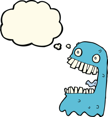 Düşünce baloncuğu bir insan tarafından çizilmiş iğrenç bir hayalet.