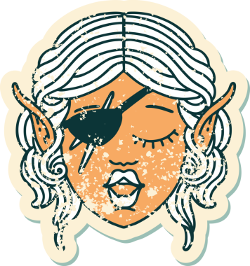 Retro Dövme Tarzı Elf düzenbaz karakter yüzü Bir insan tarafından çizildi