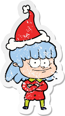 Bir insan tarafından çizilmiş Noel Baba şapkası giymiş, gülümseyen bir kadının çizilmiş el yazısı.