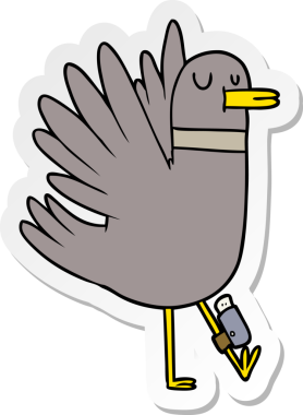 Bir insan tarafından çizilmiş karikatür kuşunun sıkıntılı çıkartması