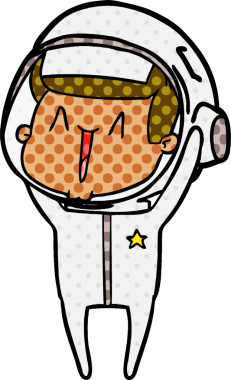 Bir insan tarafından çizilmiş mutlu astronot çizgi filmi.