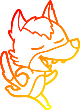 Bir insan tarafından çizilen gülen bir kurdun çizgi film çizimi.