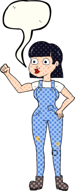 El yazısıyla çizilmiş çizgi roman konuşma balonu çizgi film kadını bir insan tarafından çizilmiş yumruğunu sıkıyor.