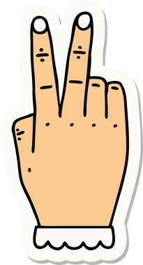 Bir insan tarafından çizilmiş iki parmağını kaldıran bir el çıkartması.