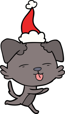 Bir insan tarafından çizilmiş Noel Baba şapkası giymiş bir köpeğin el çizimi.