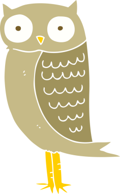 Bir insan tarafından çizilmiş baykuşun düz renk çizimi