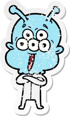 Bir insan tarafından çizilmiş mutlu çizgi film uzaylısının sıkıntılı çıkartması.