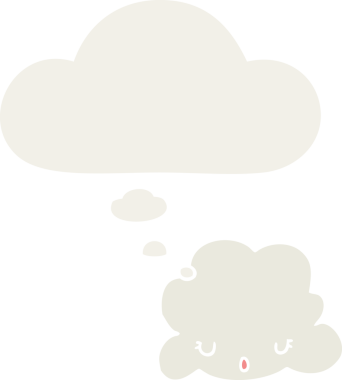 Düşünce baloncuğu olan sevimli çizgi film bulutu bir insan tarafından çizilmiş.