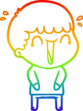 Gökkuşağı gradyan çizgisi bir insan tarafından çizilmiş gülen bir karikatür adamın çizimi