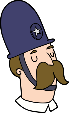 Bir insan tarafından çizilmiş bıyıklı bir polis.