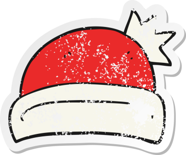 Bir insan tarafından çizilmiş bir karikatür Noel şapkasının gerilimli retro yapıştırması.