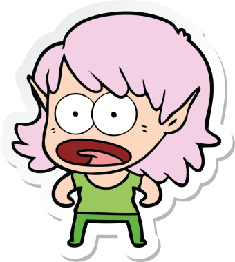 Karikatür çıkartması bir insan tarafından çizilmiş elf kızı şok etti.