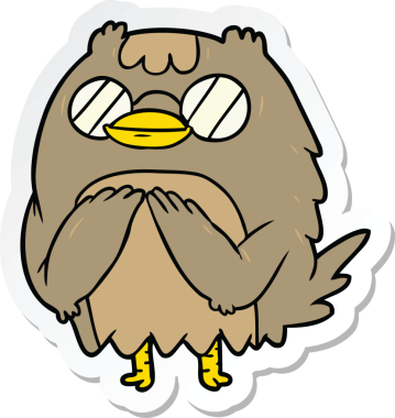 Bir insan tarafından çizilmiş yaşlı baykuşun karikatür çıkartması.