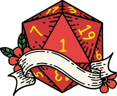 Retro Dövme Biçimi Doğal Bir d20 zar bir insan tarafından çizildi