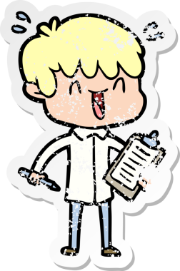 Bir insan tarafından çizilmiş gülen bir çizgi film karakterinin sıkıntılı çıkartması.