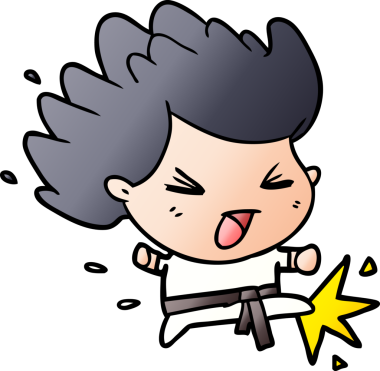 Bir insan tarafından çizilmiş şirin bir çizgi film tekme karate şampiyonu.