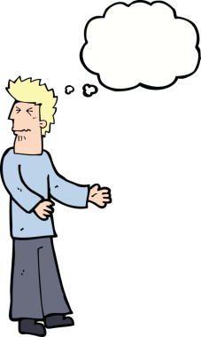 Bir insan tarafından çizilmiş düşünce baloncuğu olan tiksinmiş bir adam.