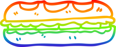 Gökkuşağı gradyan çizgi çizimi bir insan tarafından çizilmiş lezzetli bir sandviç