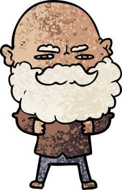 Bir insan tarafından çizilmiş sakallı bir çizgi film adamı.