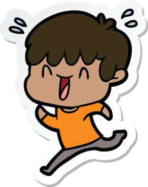 Bir insan tarafından çizilmiş, gülen bir çocuğun çıkartması.