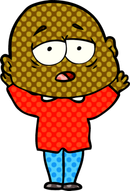 Bir insan tarafından çizilmiş yorgun, kel bir adam.