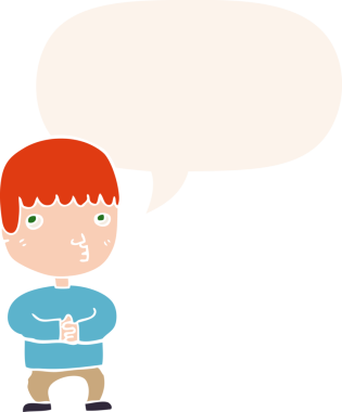 Bir insan tarafından çizilmiş eski tarz konuşma baloncuğuyla düşünen çizgi film adamı.